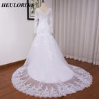HEULORIA Elegant V-Neck Long Sleeve Mermaid Wedding Dress with Illusion Lace & Scalloped Cathedral Train ME-VL
