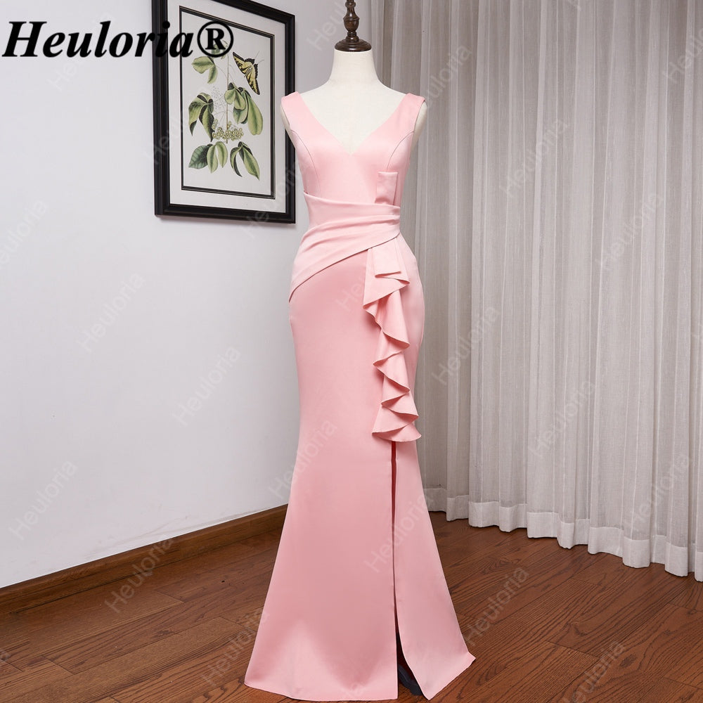 heuloria-V-Neck Satin Mermaid Evening Dress with Cascading Ruffle and Slit-ed-10