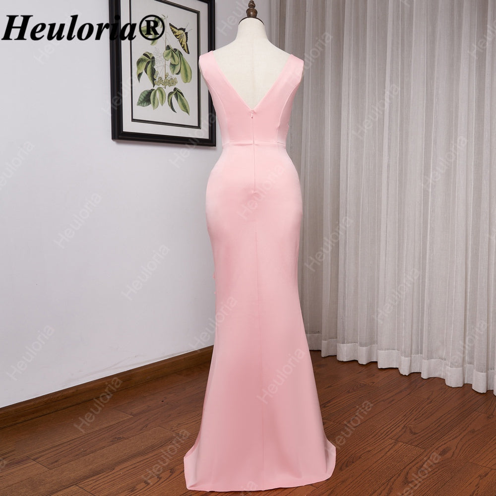 heuloria-V-Neck Satin Mermaid Evening Dress with Cascading Ruffle and Slit-ed-10