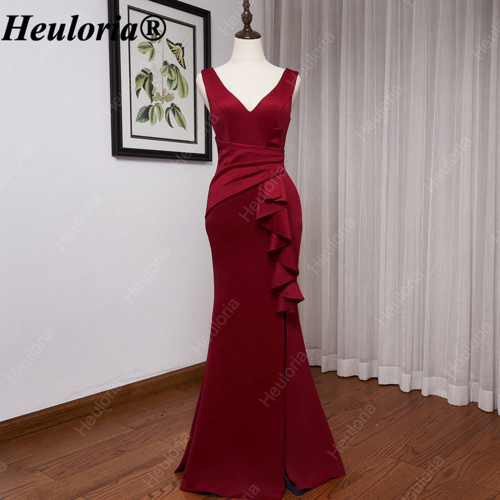 heuloria-V-Neck Satin Mermaid Evening Dress with Cascading Ruffle and Slit-ed-10