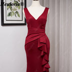 heuloria-V-Neck Satin Mermaid Evening Dress with Cascading Ruffle and Slit-ed-10