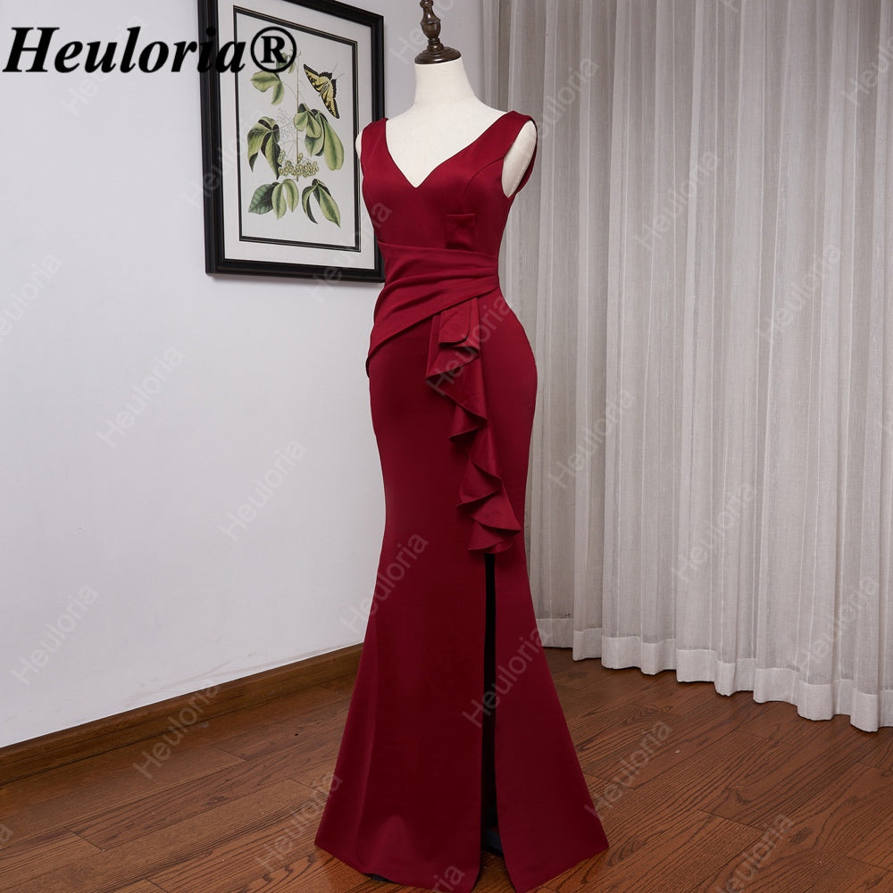 heuloria-V-Neck Satin Mermaid Evening Dress with Cascading Ruffle and Slit-ed-10