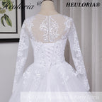 HEULORIA Princess Wedding Dress long sleeve bride dress plus size robe de mariee Lace beading shinny skirt Wedding Bridal Gown BA-530