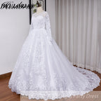 HEULORIA Princess Wedding Dress long sleeve bride dress plus size robe de mariee Lace beading shinny skirt Wedding Bridal Gown BA-530