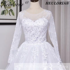 HEULORIA Princess Wedding Dress long sleeve bride dress plus size robe de mariee Lace beading shinny skirt Wedding Bridal Gown BA-530