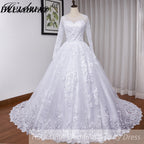 HEULORIA Princess Wedding Dress long sleeve bride dress plus size robe de mariee Lace beading shinny skirt Wedding Bridal Gown BA-530