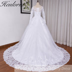 HEULORIA princess wedding dress long sleeve lace applique bride dress lace up Robe De Mariee BA-557