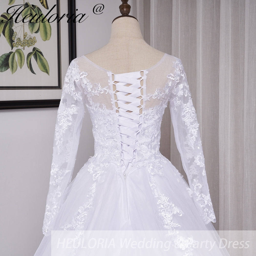 HEULORIA princess wedding dress long sleeve lace applique bride dress lace up Robe De Mariee BA-557