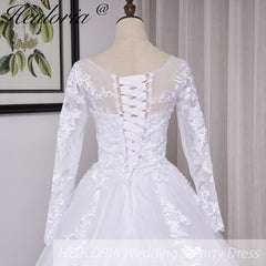 HEULORIA princess wedding dress long sleeve lace applique bride dress lace up Robe De Mariee BA-557
