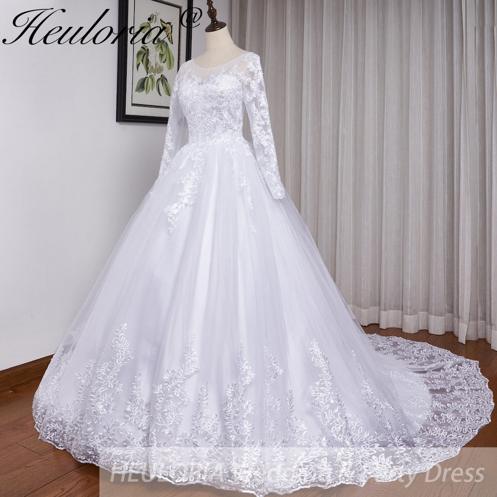 HEULORIA princess wedding dress long sleeve lace applique bride dress lace up Robe De Mariee BA-557