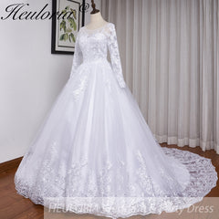 HEULORIA princess wedding dress long sleeve lace applique bride dress lace up Robe De Mariee BA-557
