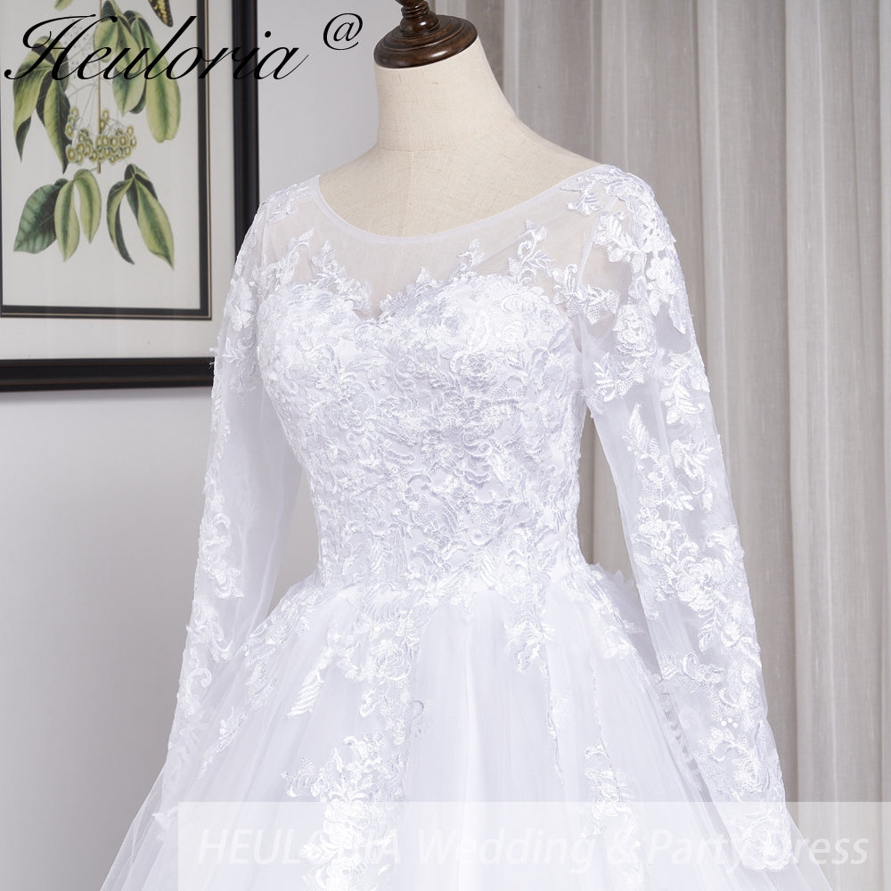 HEULORIA princess wedding dress long sleeve lace applique bride dress lace up Robe De Mariee BA-557