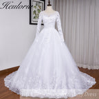 HEULORIA princess wedding dress long sleeve lace applique bride dress lace up Robe De Mariee BA-557