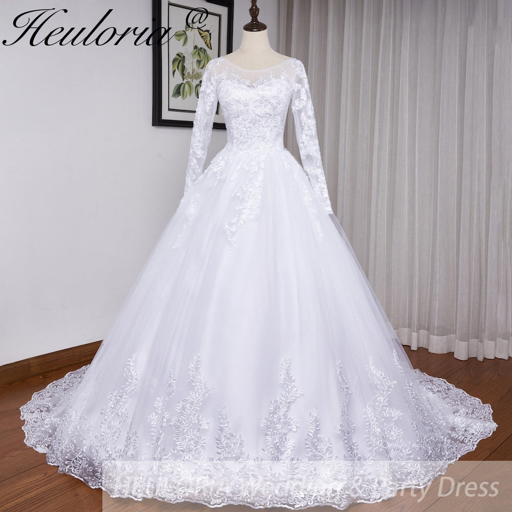 HEULORIA princess wedding dress long sleeve lace applique bride dress lace up Robe De Mariee BA-557