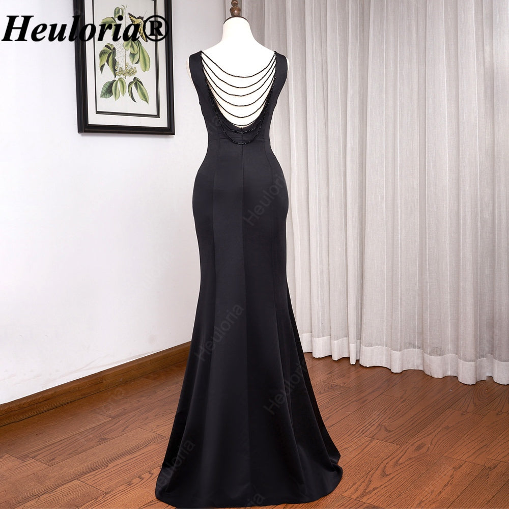 heuloria-V-Neck Cutout Mermaid Evening Dress with Beaded Back-ed-14