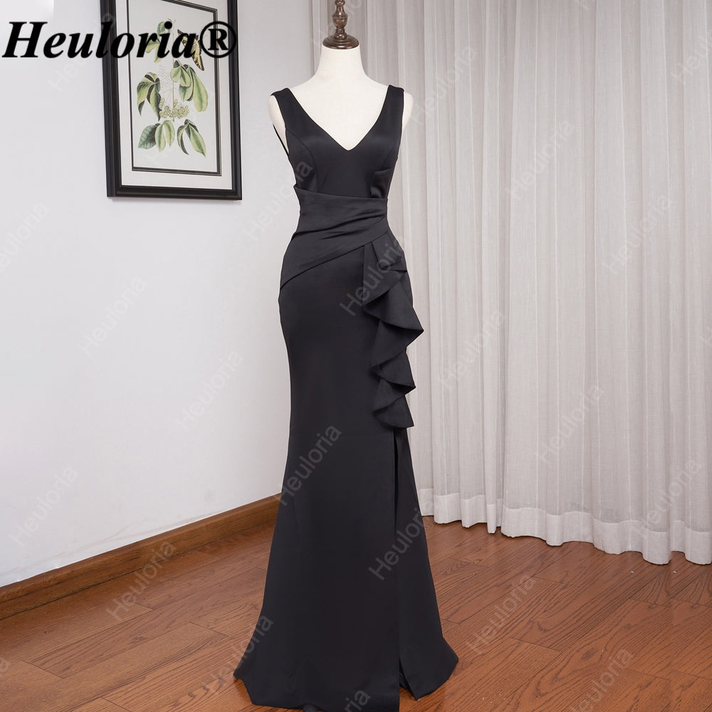heuloria-V-Neck Satin Mermaid Evening Dress with Cascading Ruffle and Slit-ed-10