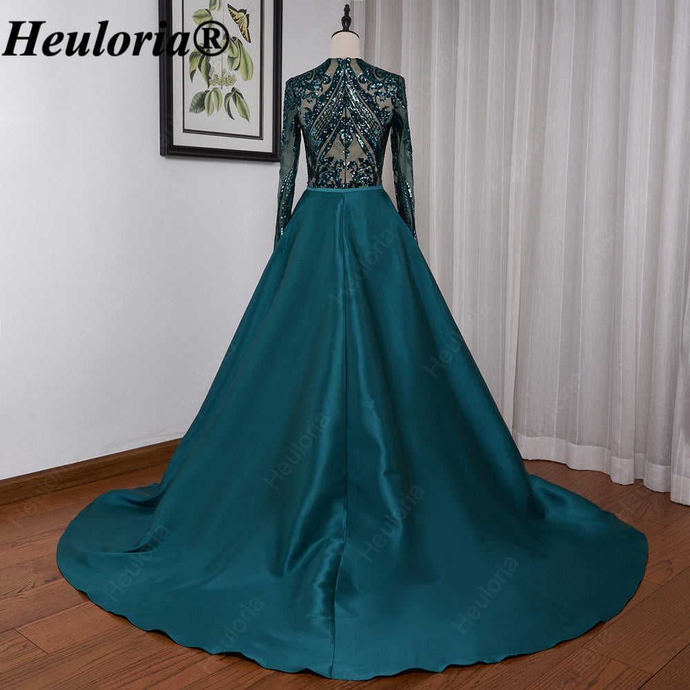 heuloria-Long Sleeve Sequin Evening Dress with Overskirt and Train-ed-58-2