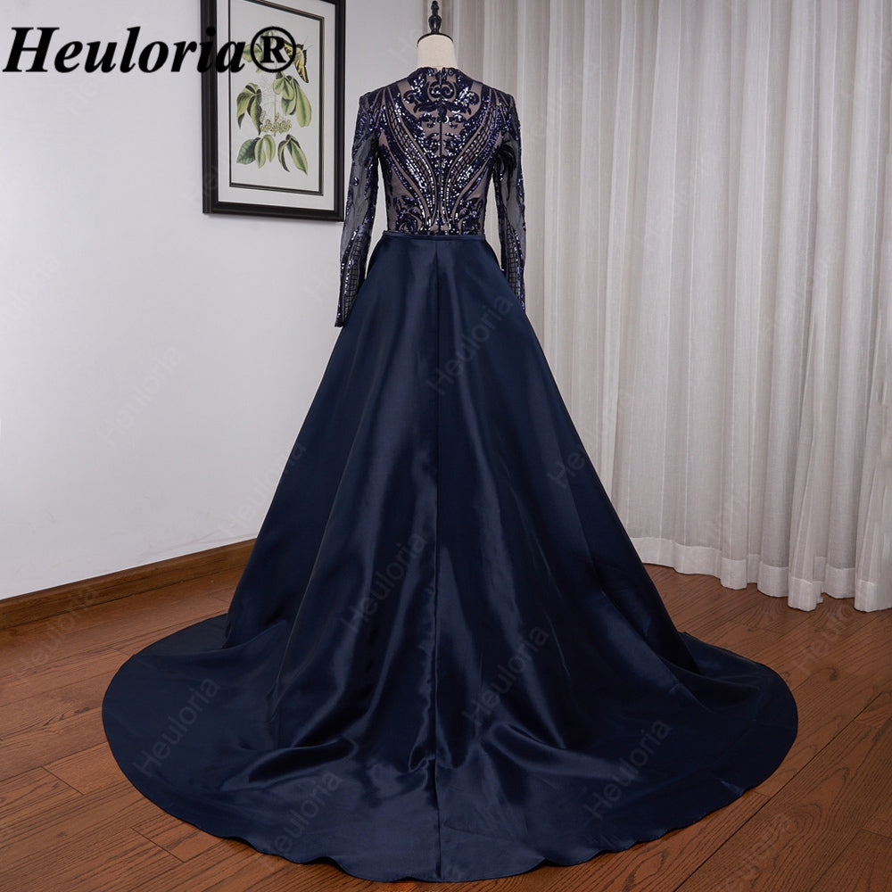 heuloria-Long Sleeve Sequin Evening Dress with Overskirt and Train-ed-58-2