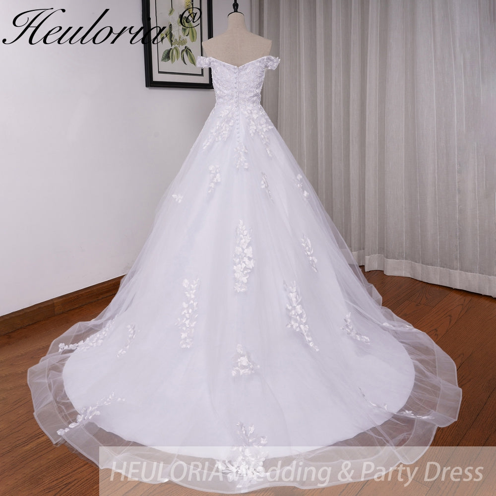 HEULORIA elegant off shoulder wedding dress lace Princess bridal dress Robe De Mariee Wedding Bride Dress BA-690