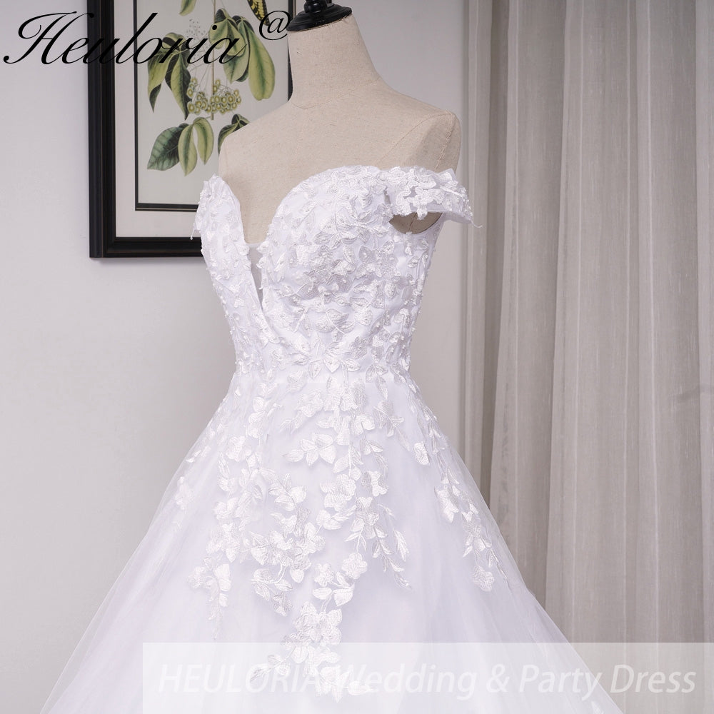 HEULORIA elegant off shoulder wedding dress lace Princess bridal dress Robe De Mariee Wedding Bride Dress BA-690
