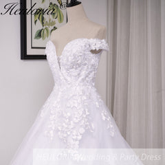 HEULORIA elegant off shoulder wedding dress lace Princess bridal dress Robe De Mariee Wedding Bride Dress BA-690