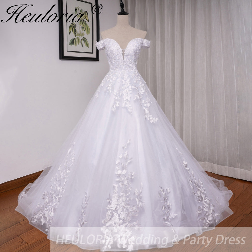 HEULORIA elegant off shoulder wedding dress lace Princess bridal dress Robe De Mariee Wedding Bride Dress BA-690