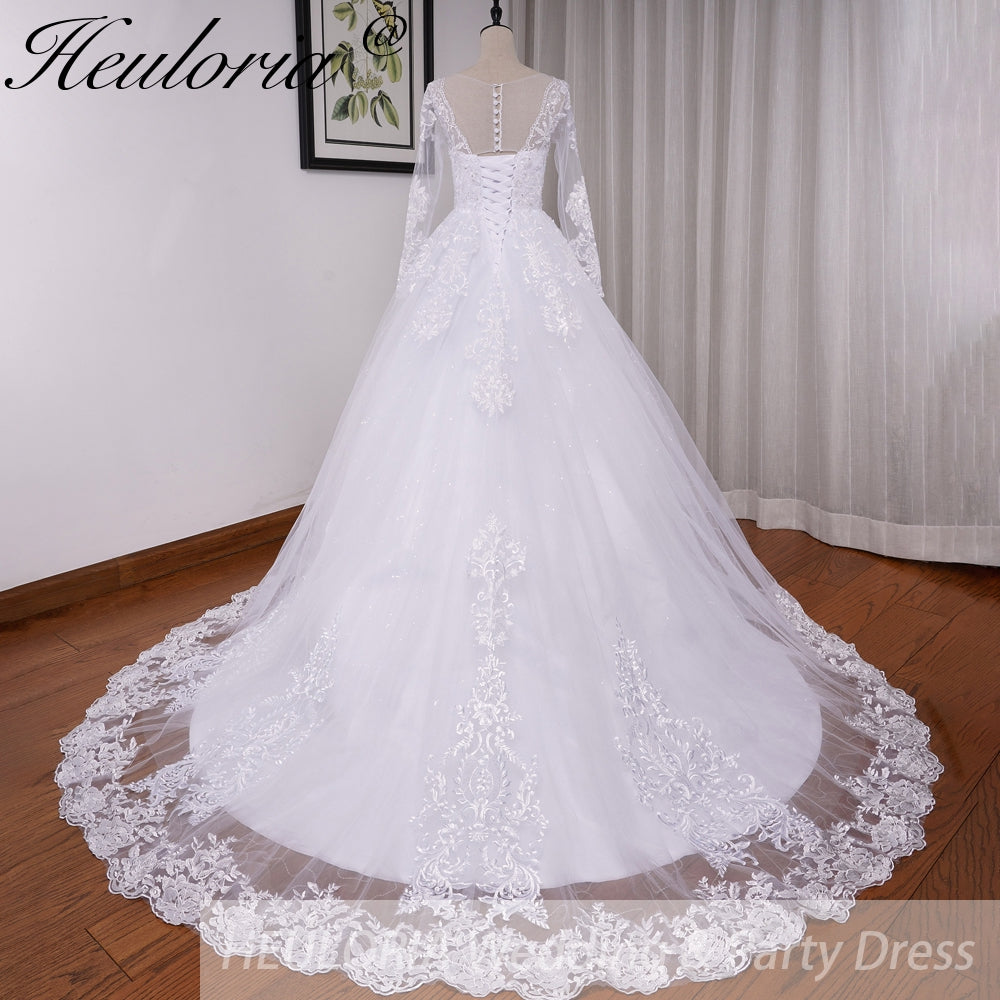 HEULORIA princess wedding dress long sleeve lace beading bride dress plus size robe de mariee Wedding gown BA-702