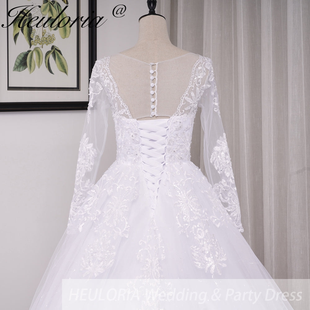 HEULORIA princess wedding dress long sleeve lace beading bride dress plus size robe de mariee Wedding gown BA-702