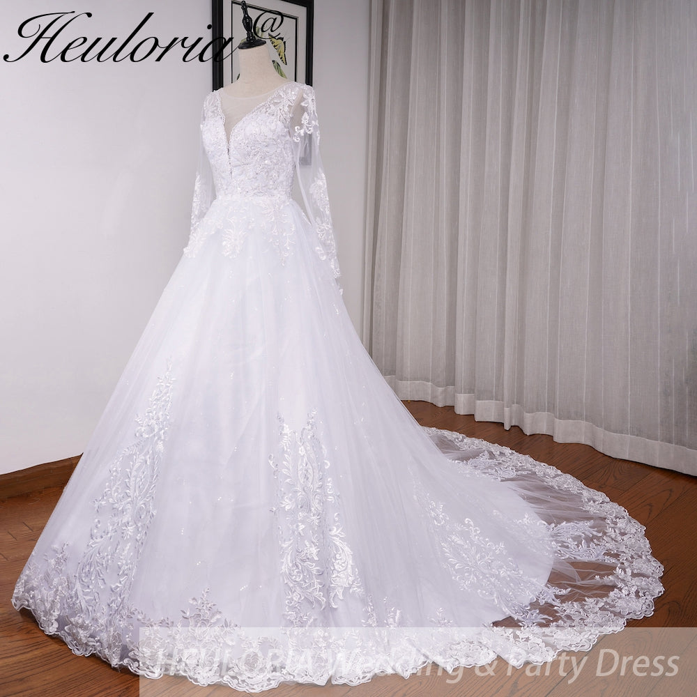 HEULORIA princess wedding dress long sleeve lace beading bride dress plus size robe de mariee Wedding gown BA-702