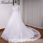 HEULORIA princess wedding dress long sleeve lace beading bride dress plus size robe de mariee Wedding gown BA-702
