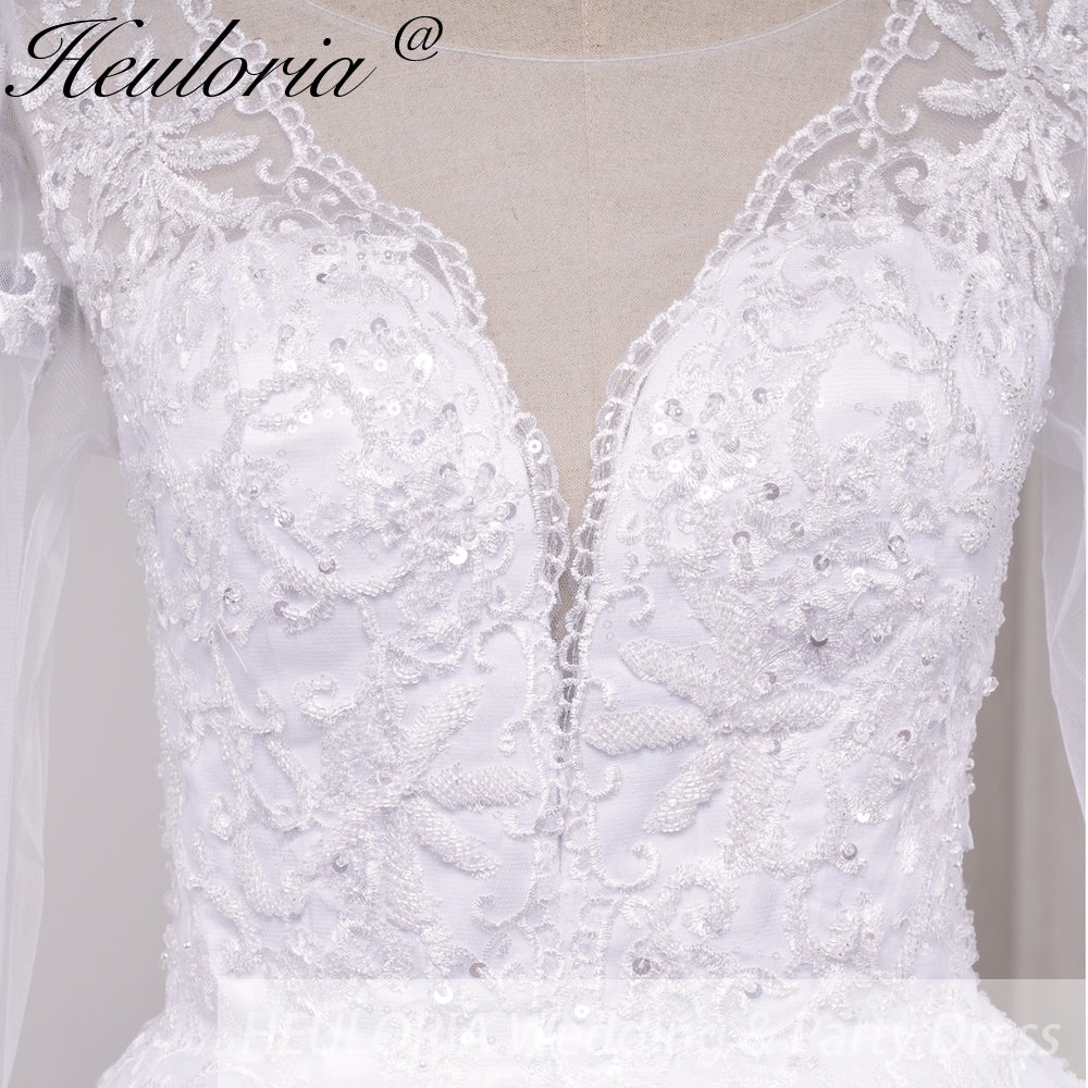 HEULORIA princess wedding dress long sleeve lace beading bride dress plus size robe de mariee Wedding gown BA-702