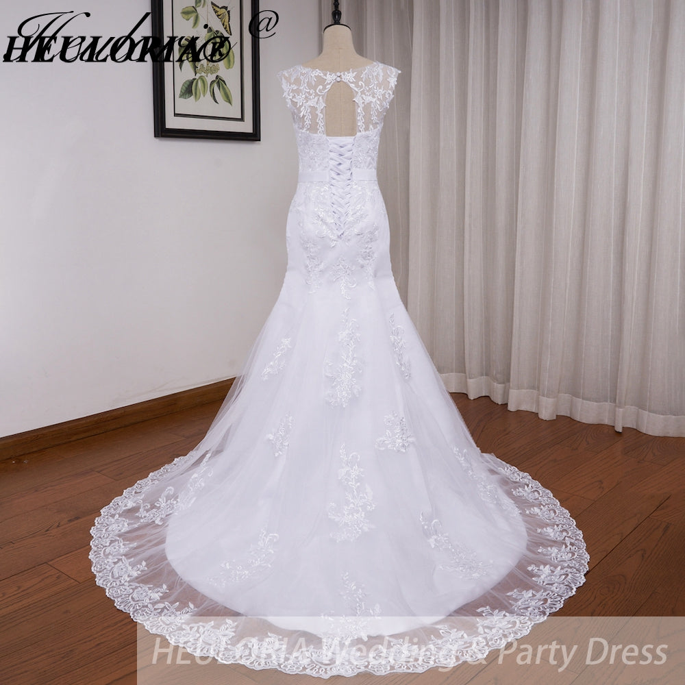 HEULORIA elegant Mermaid Wedding Dresses O neck lace applique Bride dres Robe de mariage customize ME-619