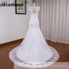 HEULORIA elegant Mermaid Wedding Dresses O neck lace applique Bride dres Robe de mariage customize ME-619