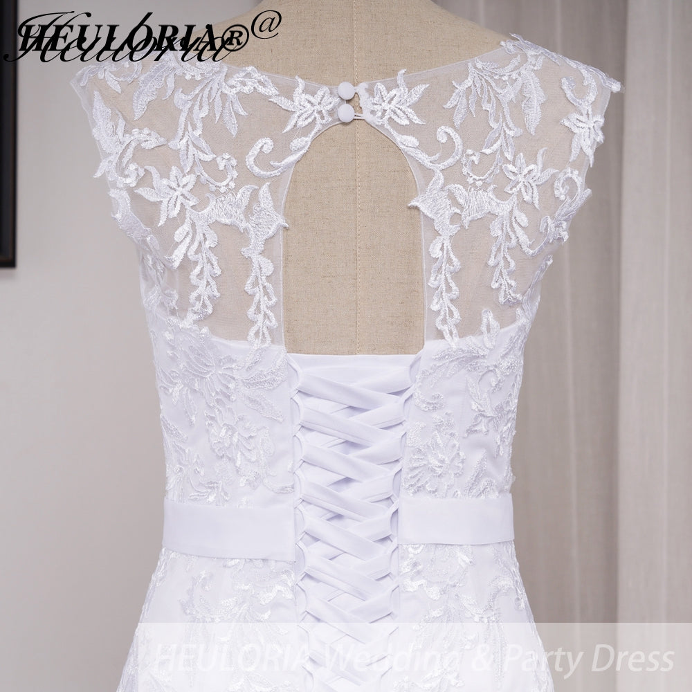 HEULORIA elegant Mermaid Wedding Dresses O neck lace applique Bride dres Robe de mariage customize ME-619