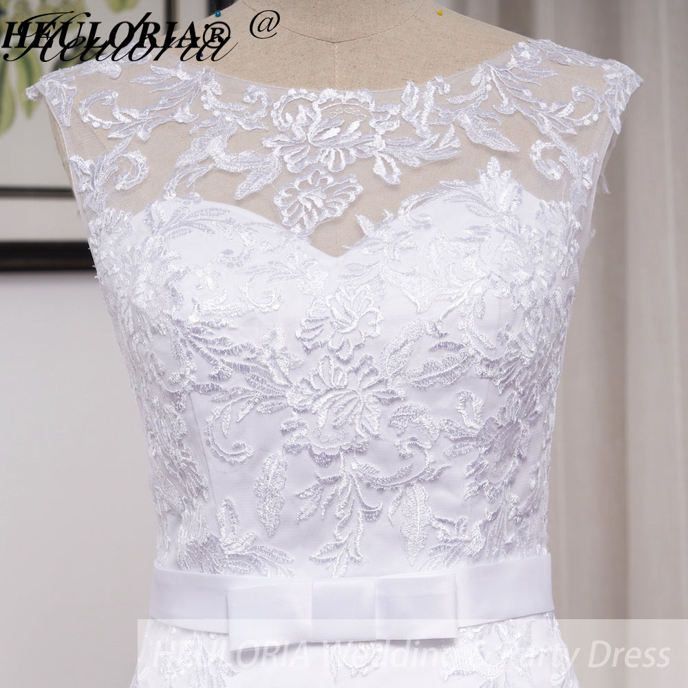 HEULORIA elegant Mermaid Wedding Dresses O neck lace applique Bride dres Robe de mariage customize ME-619