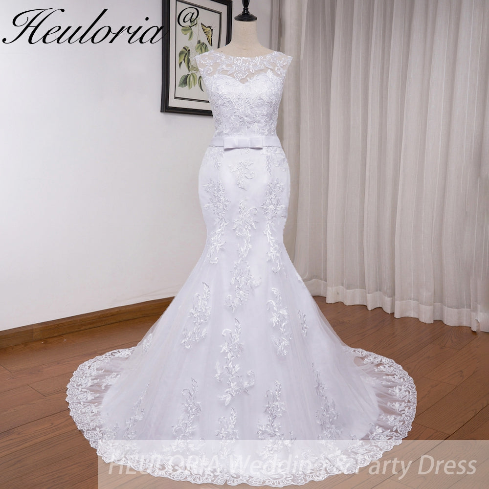 HEULORIA elegant Mermaid Wedding Dresses O neck lace applique Bride dres Robe de mariage customize ME-619 Immagine secondaria del prodotto
