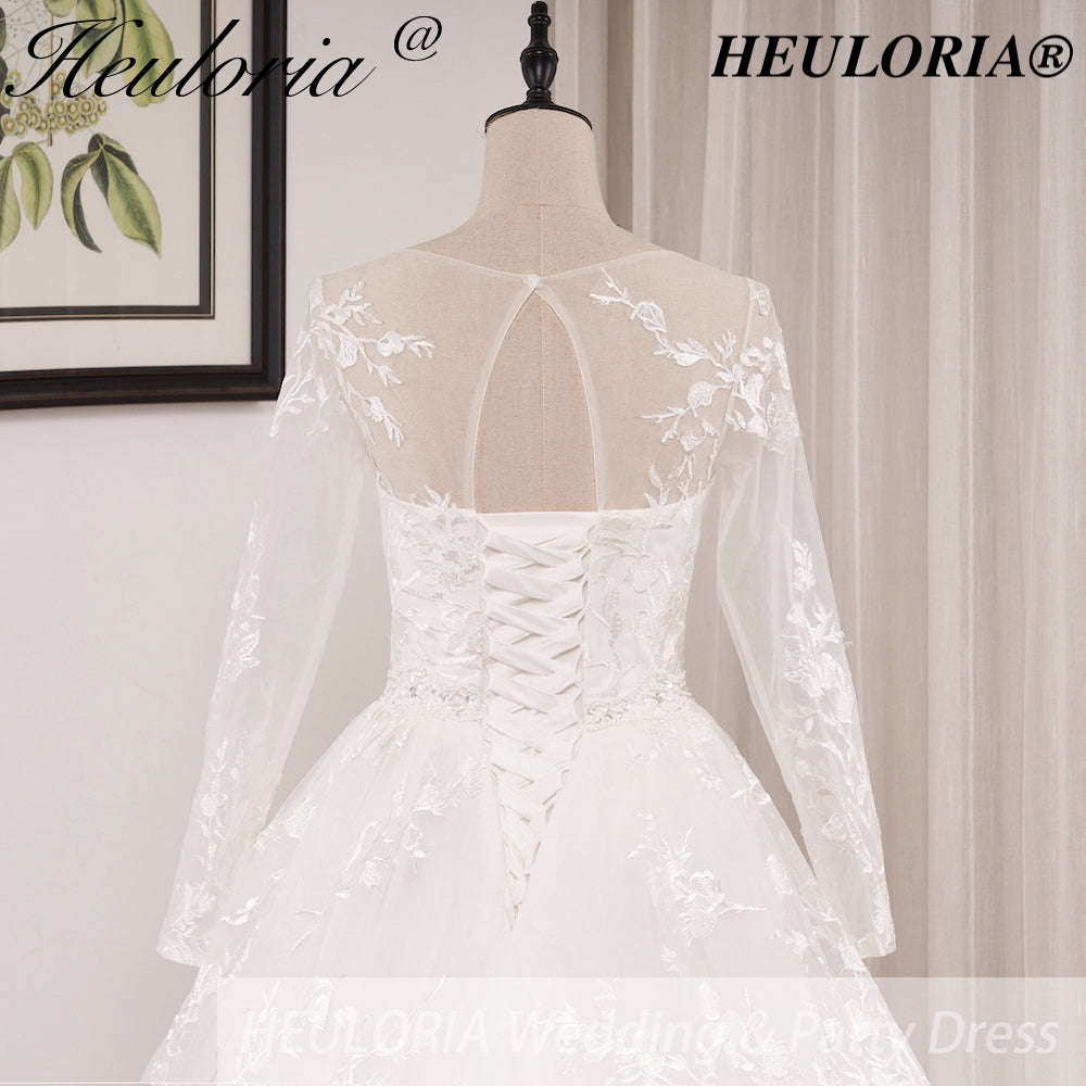 HEULORIA Princess Ball Gown Wedding Dress long sleeve sweetheart plus size robe de mariee Lace beading bride dress court train BA-653