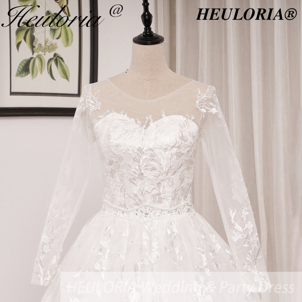 HEULORIA Princess Ball Gown Wedding Dress long sleeve sweetheart plus size robe de mariee Lace beading bride dress court train BA-653