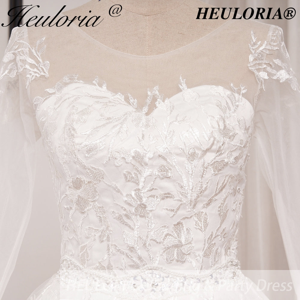 HEULORIA Princess Ball Gown Wedding Dress long sleeve sweetheart plus size robe de mariee Lace beading bride dress court train BA-653