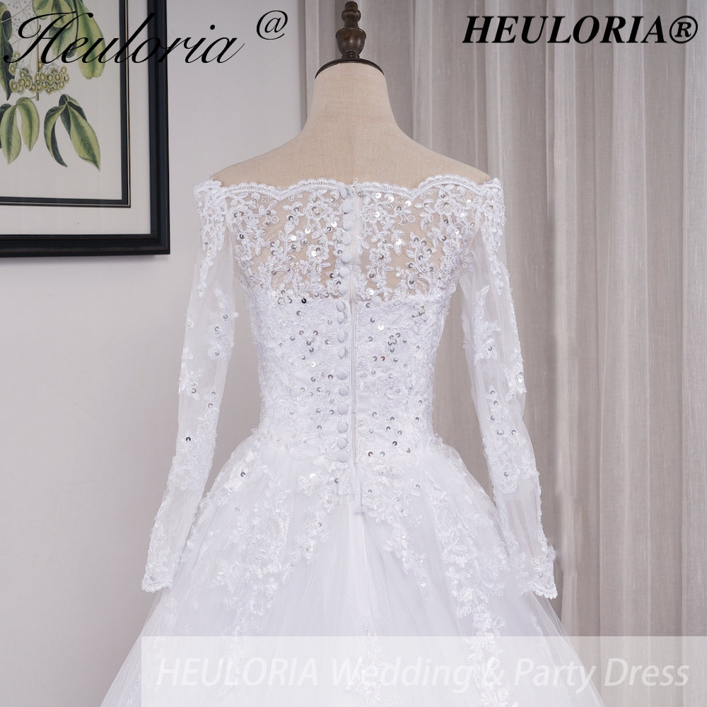 HEULORIA elegant Princess wedding dress long sleeve off shoulder lace bride dress Robe De Mariee Wedding Bride Dress long train BA-OFB