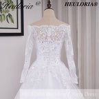 HEULORIA elegant Princess wedding dress long sleeve off shoulder lace bride dress Robe De Mariee Wedding Bride Dress long train BA-OFB