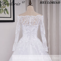 HEULORIA elegant Princess wedding dress long sleeve off shoulder lace bride dress Robe De Mariee Wedding Bride Dress long train BA-OFB