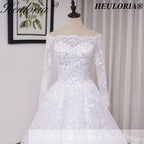 HEULORIA elegant Princess wedding dress long sleeve off shoulder lace bride dress Robe De Mariee Wedding Bride Dress long train BA-OFB