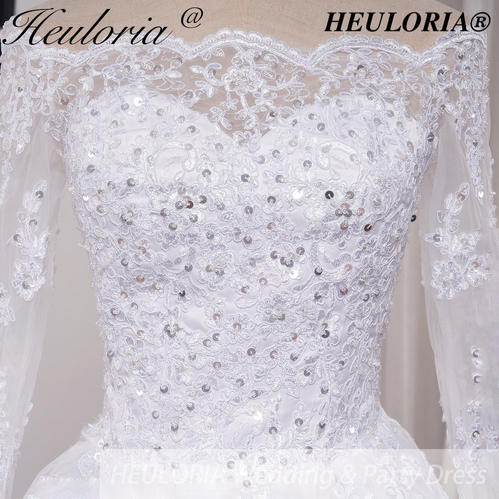 HEULORIA elegant Princess wedding dress long sleeve off shoulder lace bride dress Robe De Mariee Wedding Bride Dress long train BA-OFB