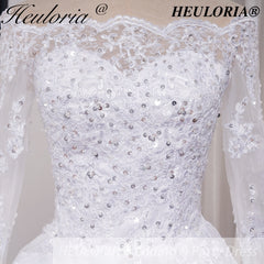 HEULORIA elegant Princess wedding dress long sleeve off shoulder lace bride dress Robe De Mariee Wedding Bride Dress long train BA-OFB