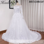 HEULORIA elegant Princess wedding dress long sleeve off shoulder lace bride dress Robe De Mariee Wedding Bride Dress long train BA-OFB