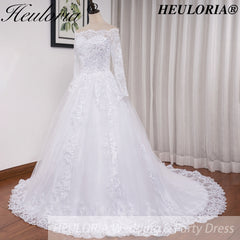 HEULORIA elegant Princess wedding dress long sleeve off shoulder lace bride dress Robe De Mariee Wedding Bride Dress long train BA-OFB