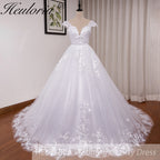 HEULORIA  Elegant lace applique ball gown princess Wedding Dress V neck plus size shinny skirt bridal dress robe de mariee BA-642