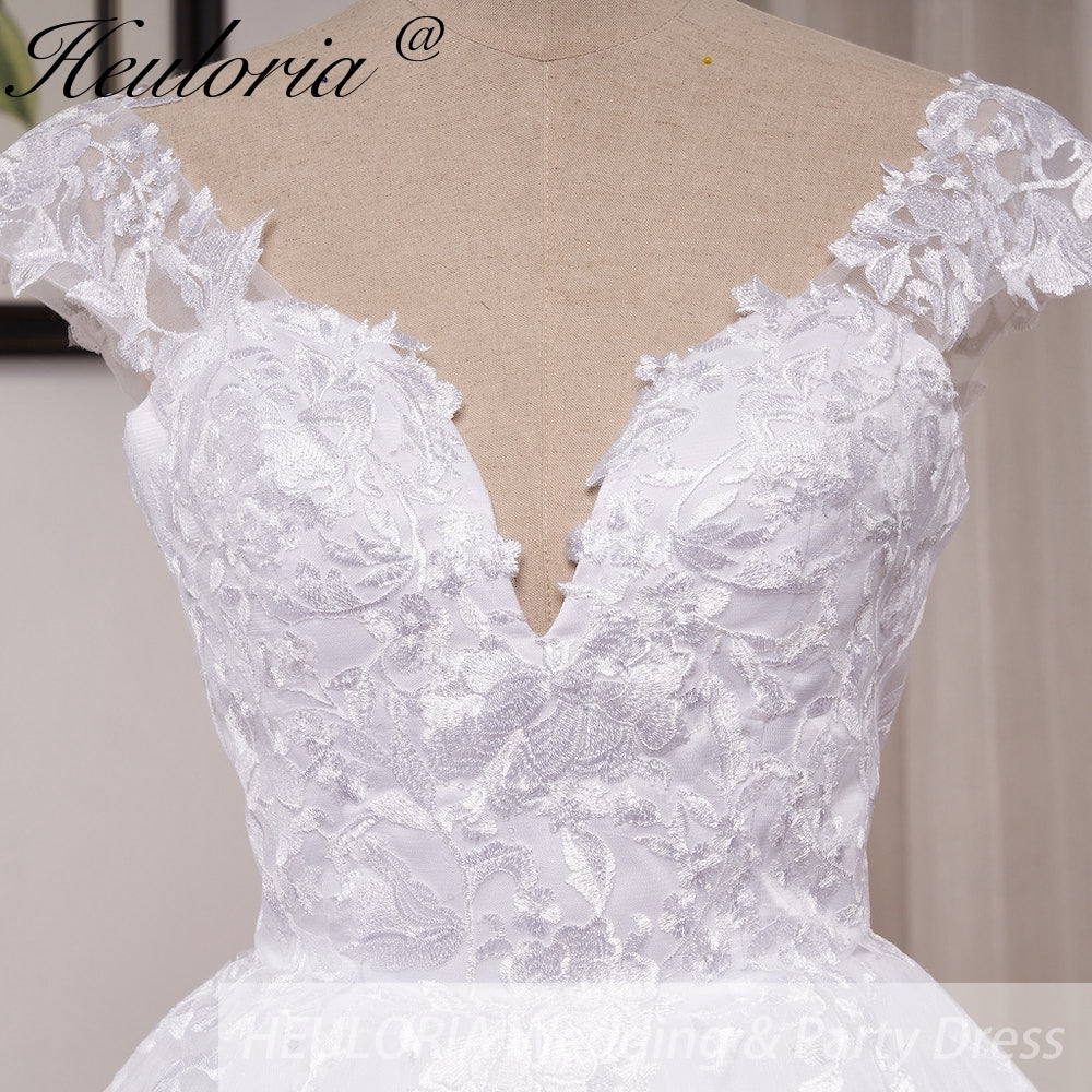 HEULORIA  Elegant lace applique ball gown princess Wedding Dress V neck plus size shinny skirt bridal dress robe de mariee BA-642