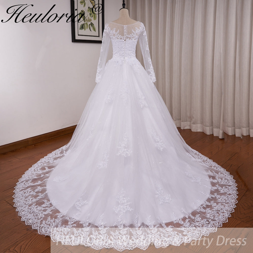 HEULORIA Princess Ball Gown Wedding Dress long sleeve sweetheart plus size robe de mariee Lace beading bride dress court train BA-VN8191